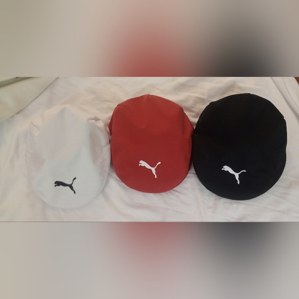 PUMA tour driver golf hats LOT OF 3 White flex fit, Black, Red, Size Small excel